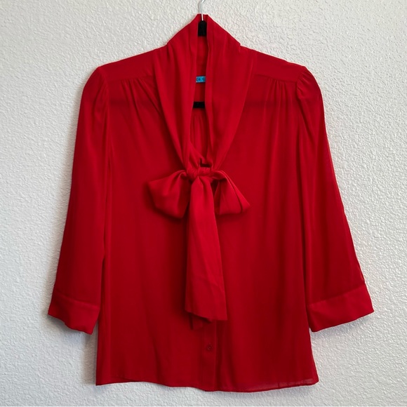 Alice & Olivia  Arie Silk Tie Neck Button Down Blouse M - Picture 3 of 12